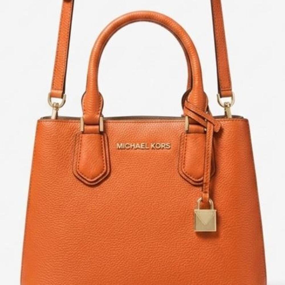 Michael Kors Mercer Medium Pebbled Leather Satchel Crossbody/Clutch Orange